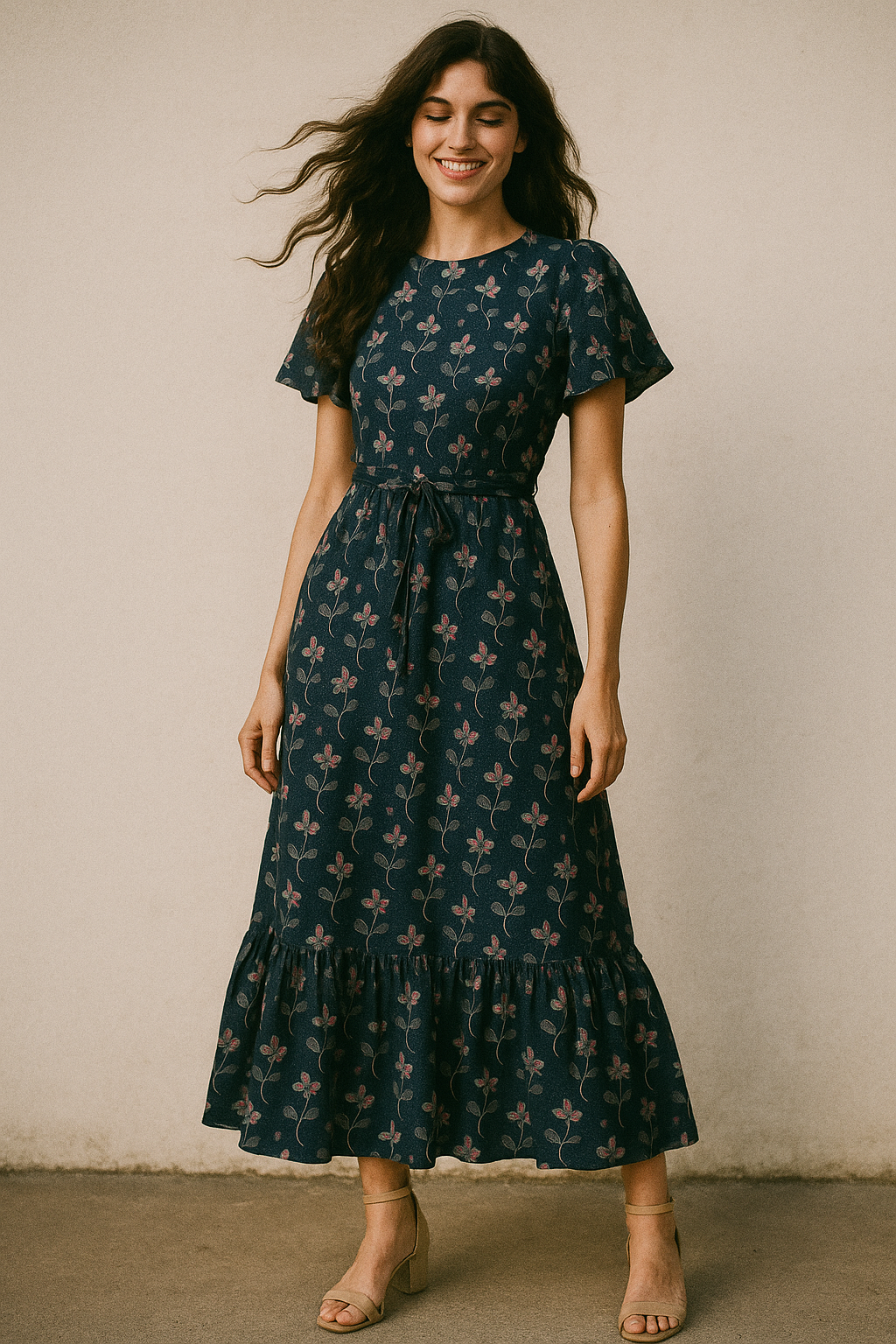 Flowers Floating over Blue Base Digital Printed Fabric