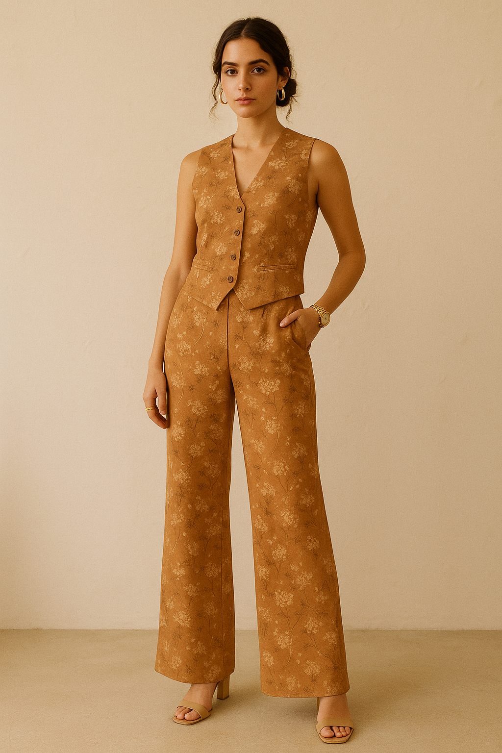 Brown Brush Painted Flower Digital Printed Fabric