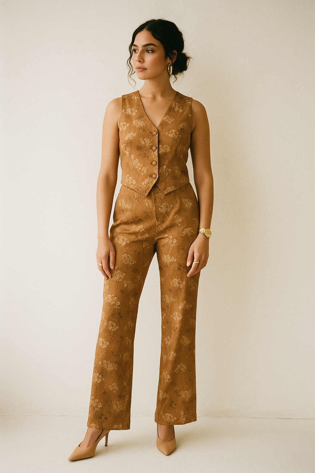 Brown Brush Painted Flower Digital Printed Fabric