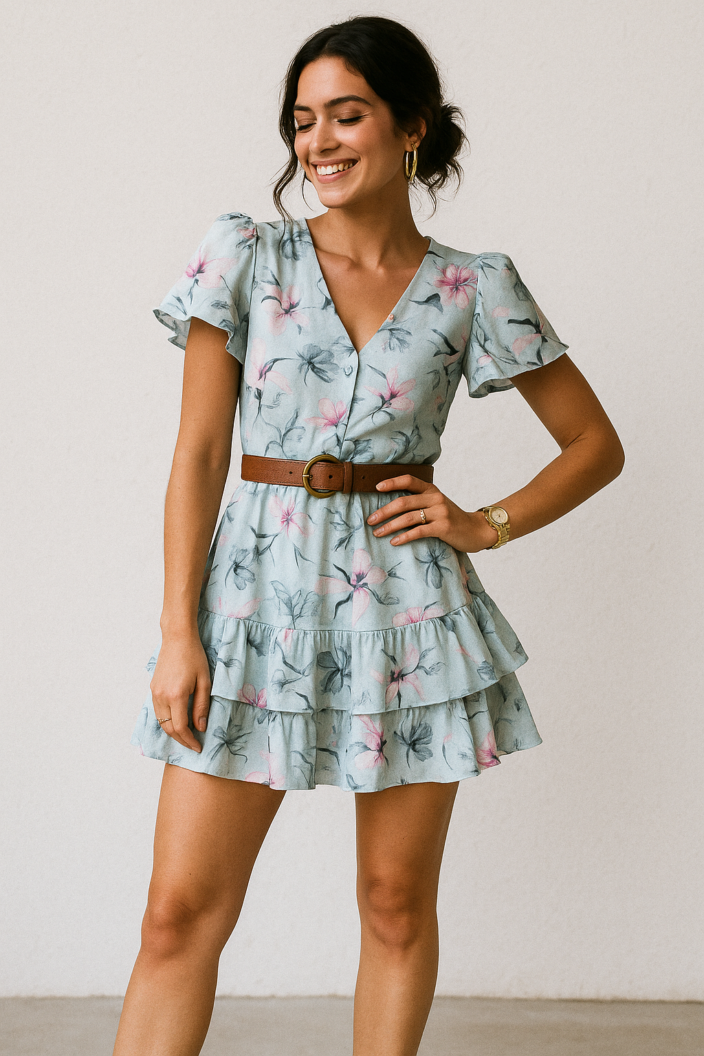 Blue Floral Digital Printed Fabric