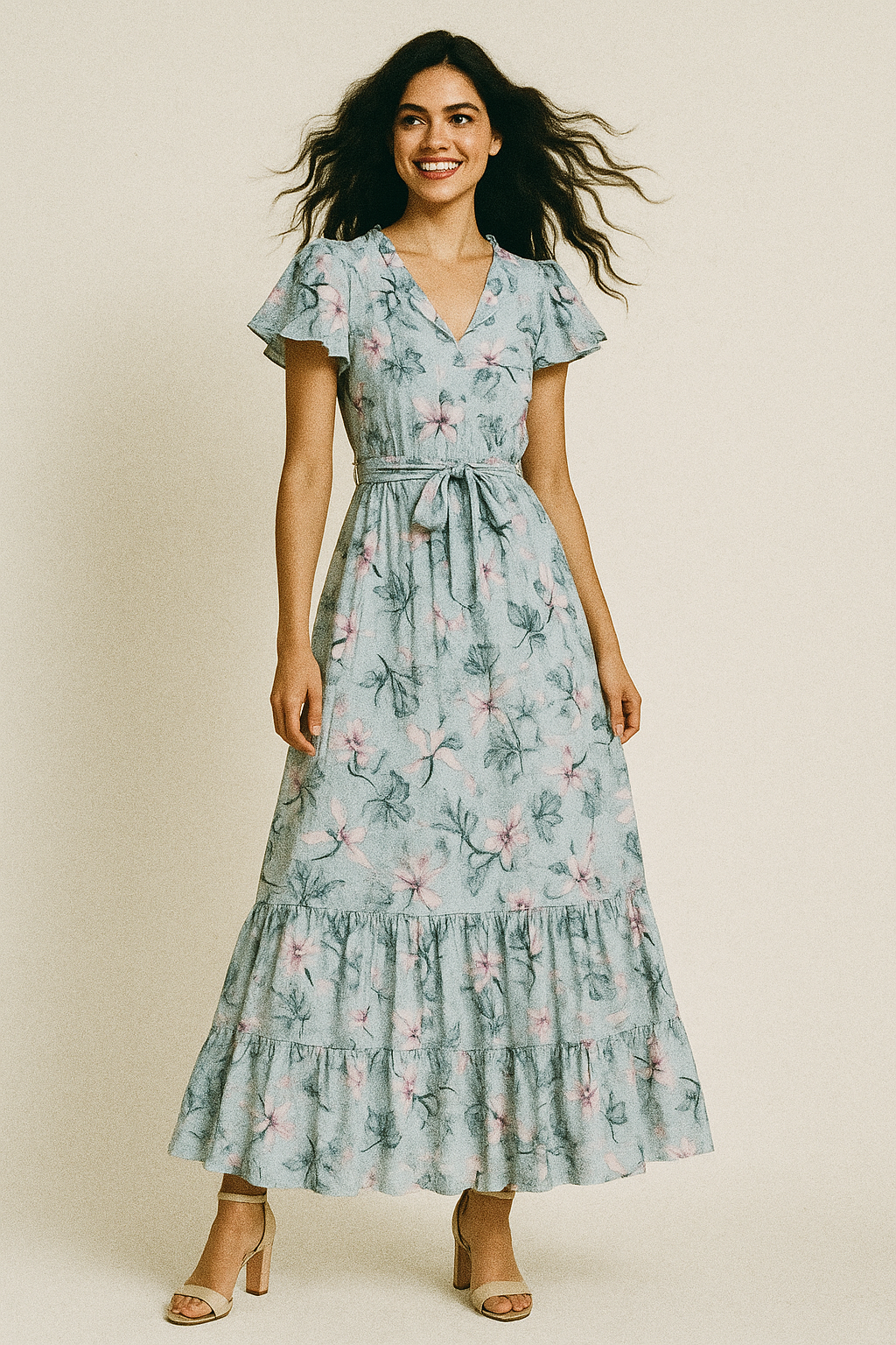 Blue Floral Digital Printed Fabric