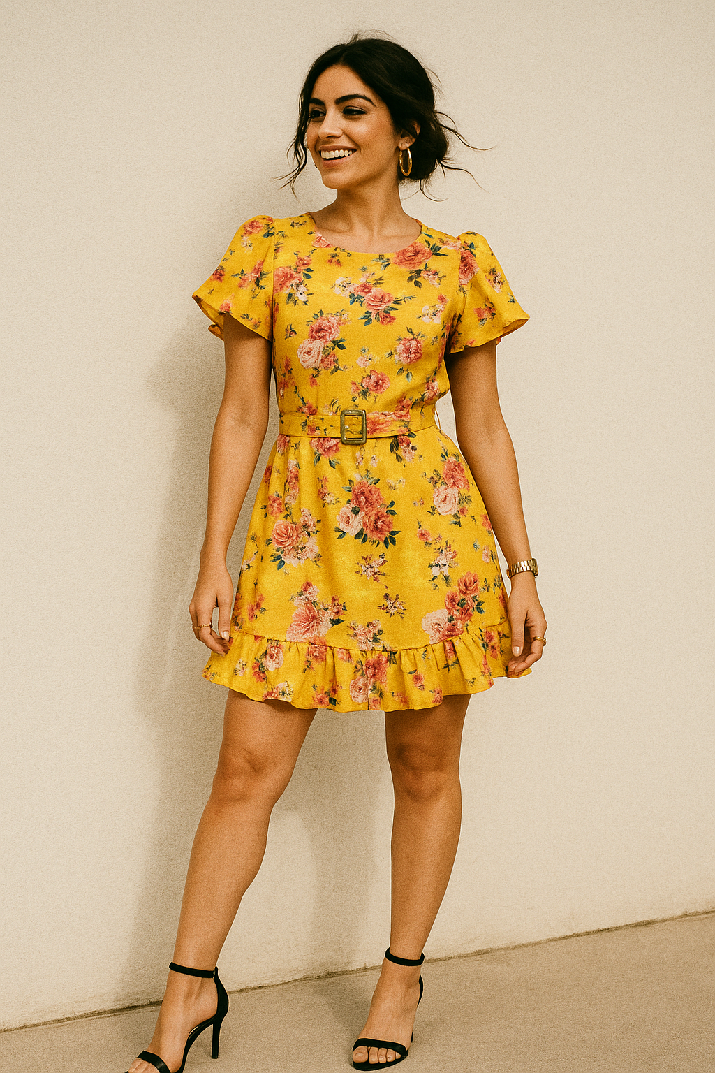 Beautiful Yellow Base Floral Bunch Digital Printed Fabric