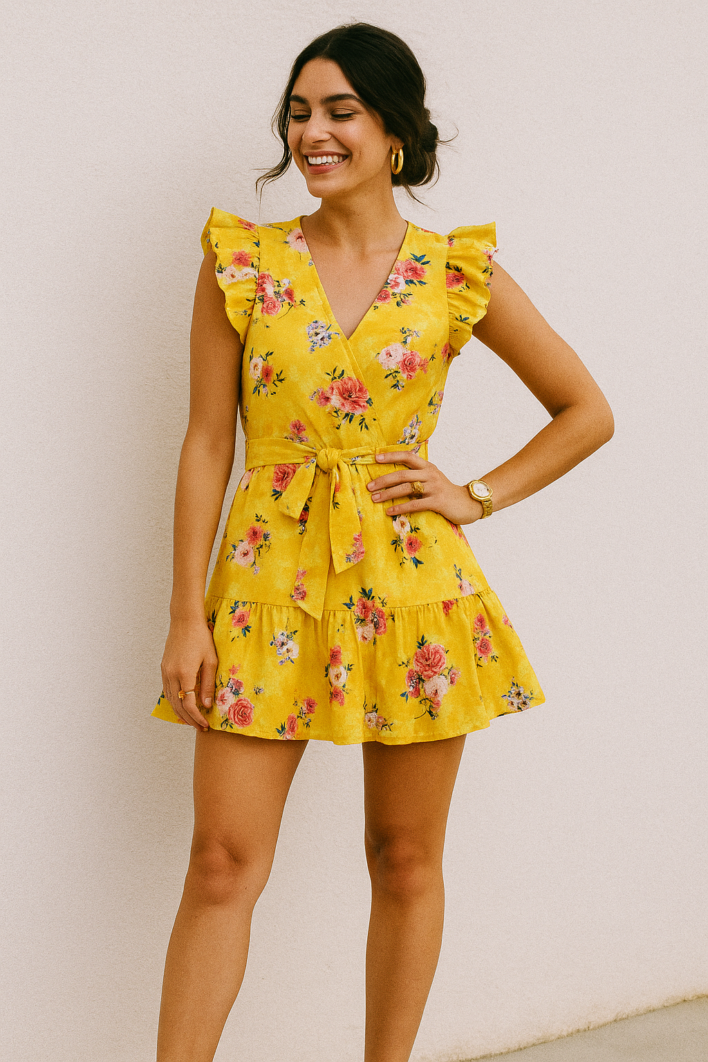 Beautiful Yellow Base Floral Bunch Digital Printed Fabric