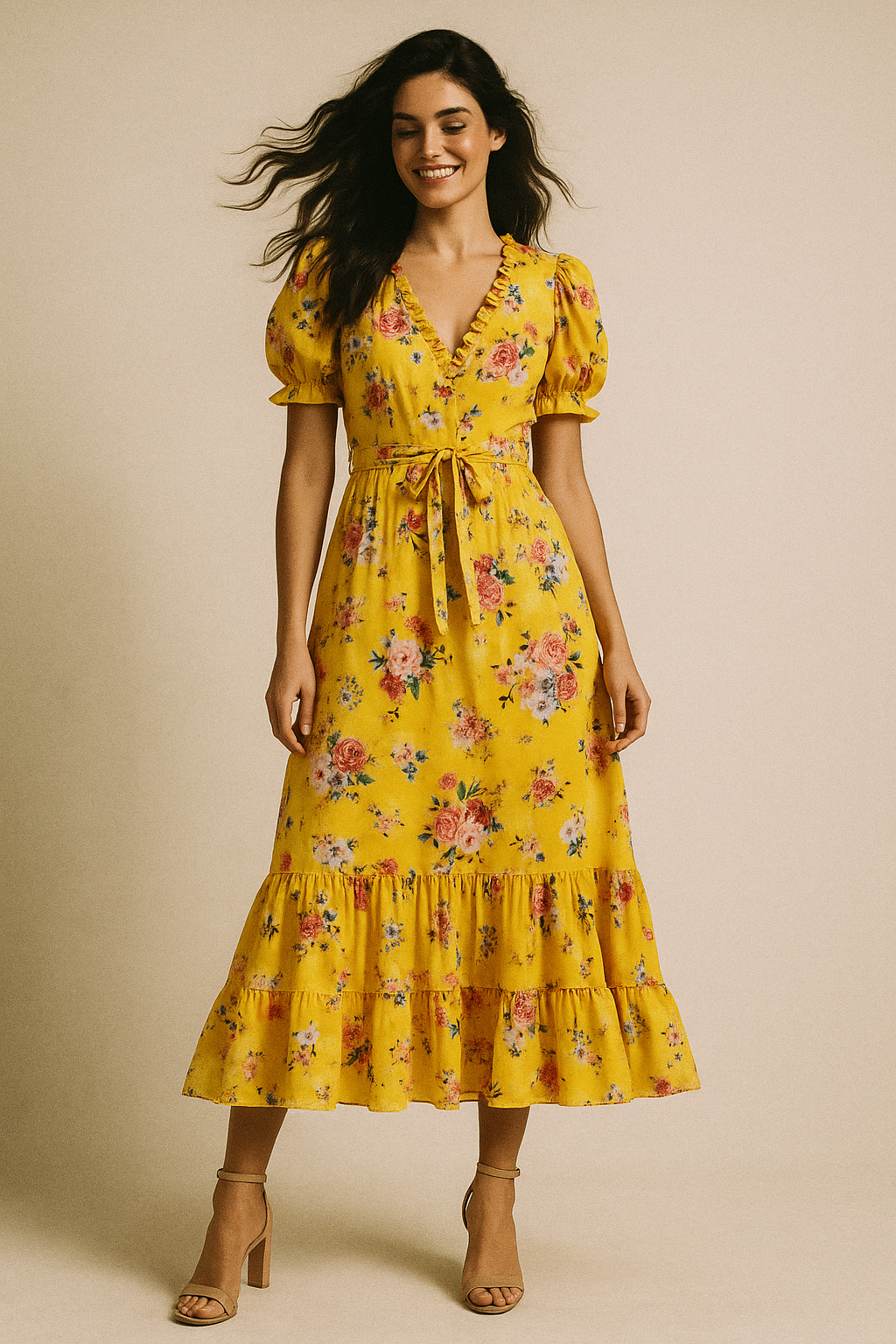 Beautiful Yellow Base Floral Bunch Digital Printed Fabric