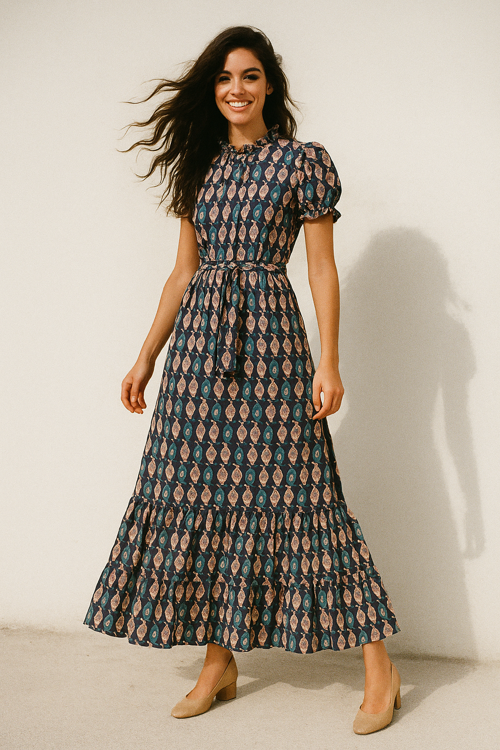 Stylized Leaf Motif Allover Digital Printed Fabric - Muslin