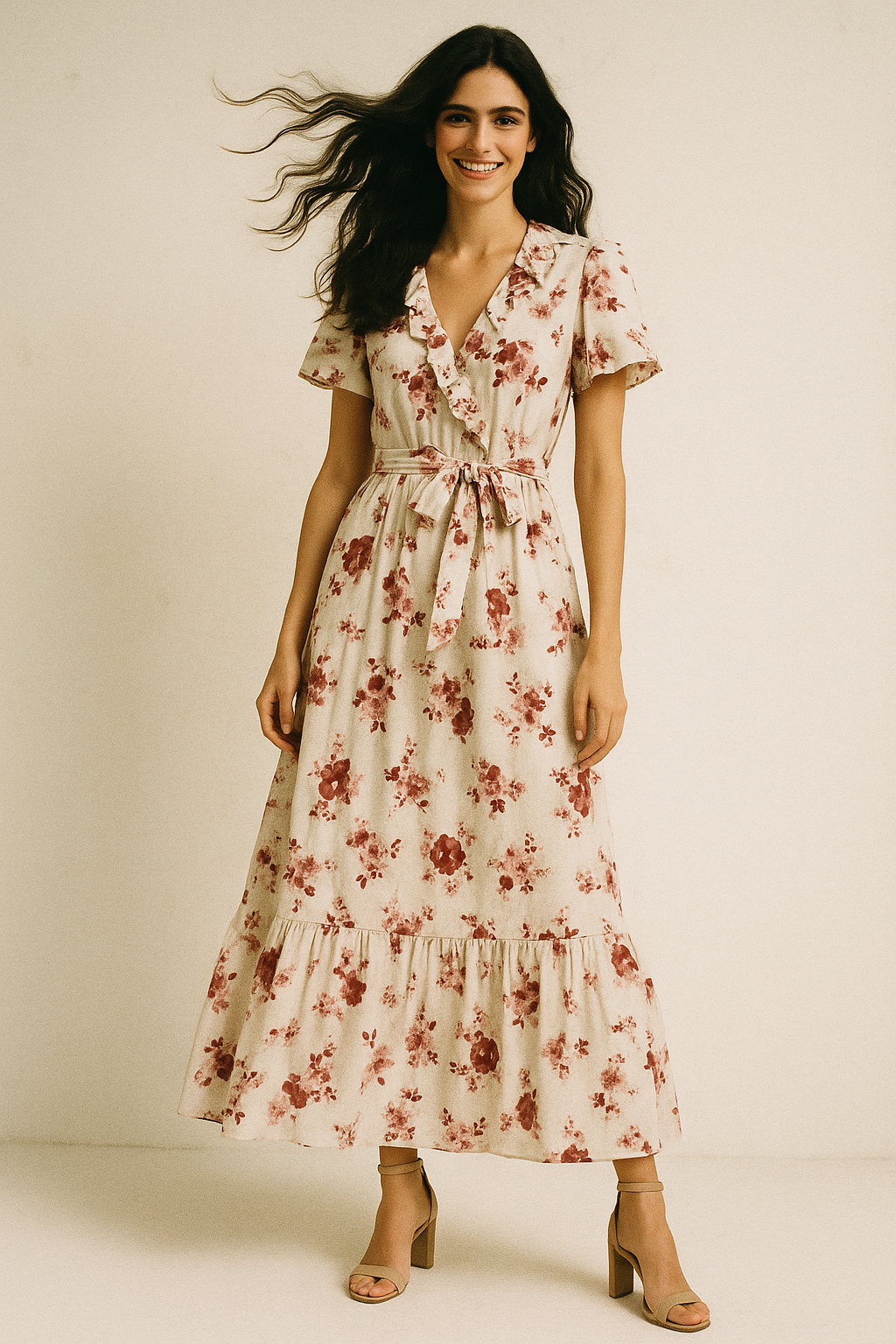 Maroon Flower Bunch Digital Printed Fabric - Muslin