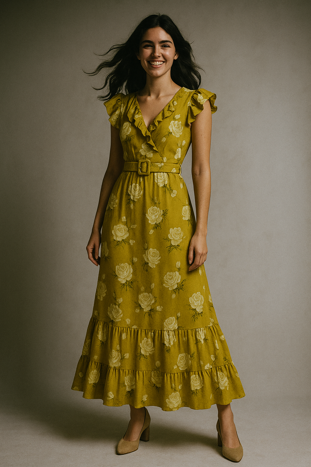 Lemon Yellow Flower Allover Digital Printed Fabric - Muslin