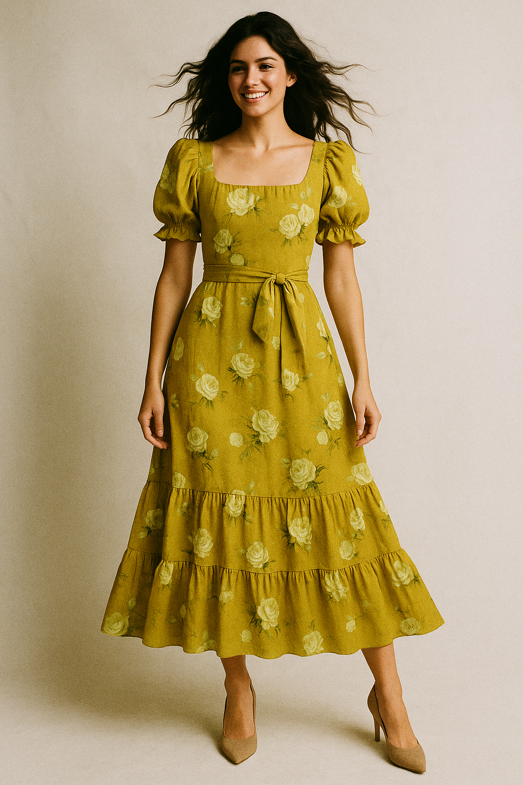 Lemon Yellow Flower Allover Digital Printed Fabric - Muslin