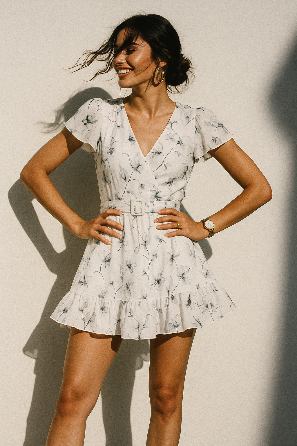 Black Floating Flowers Digital Printed Fabric - Muslin