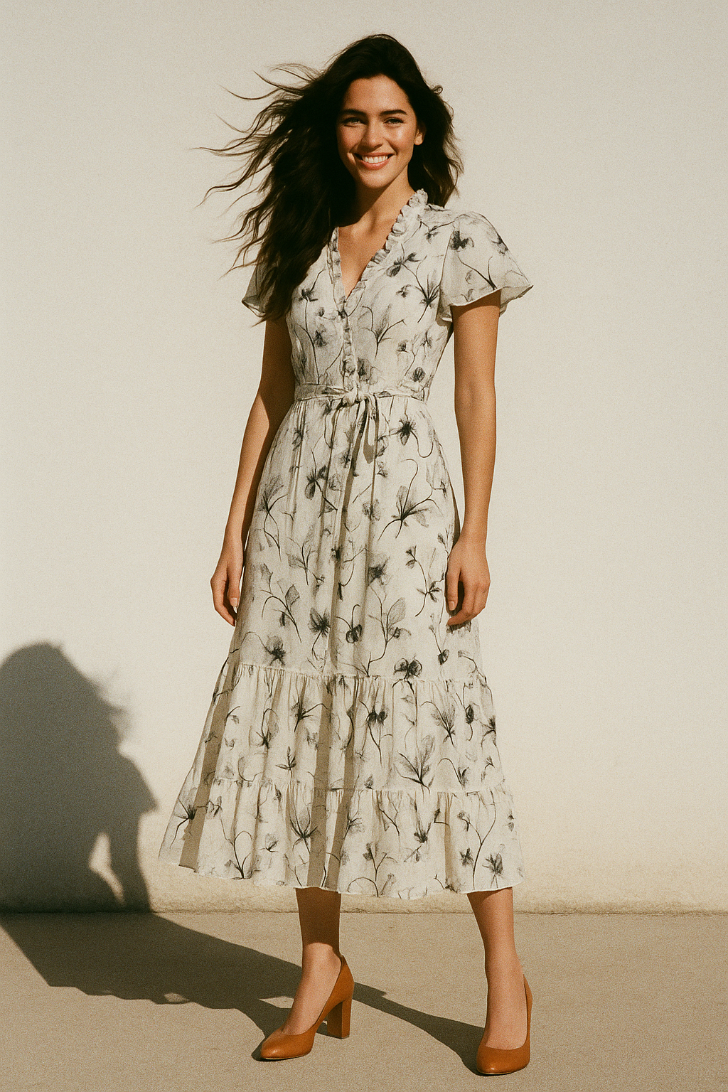 Black Floating Flowers Digital Printed Fabric - Muslin