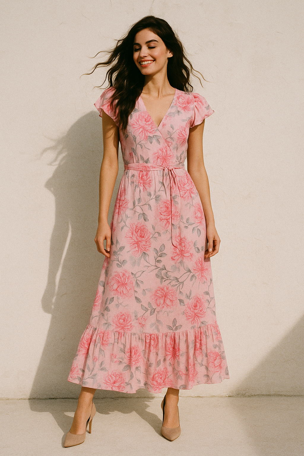 Pink Rose Allover Digital Printed Fabric - Muslin