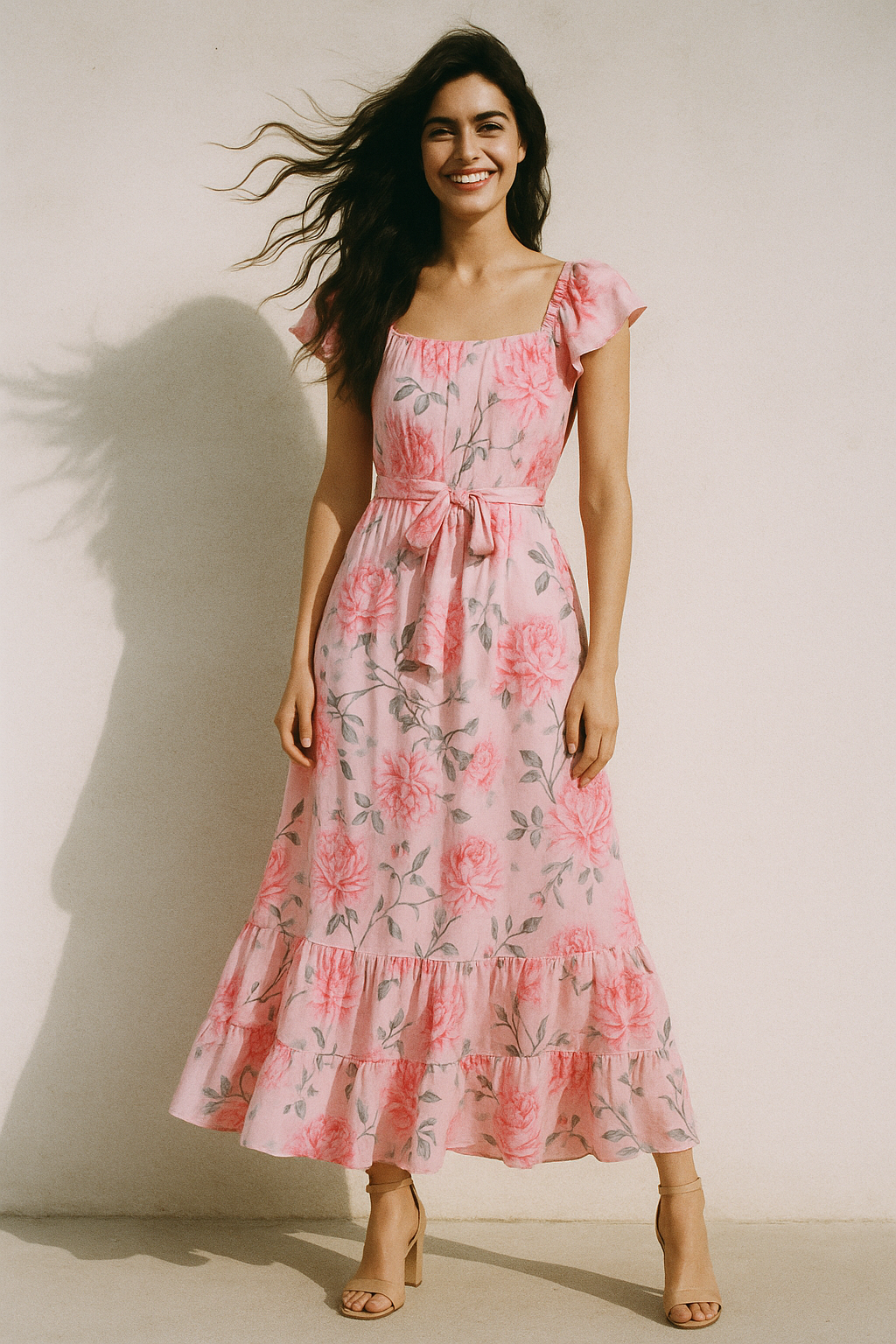 Pink Rose Allover Digital Printed Fabric - Muslin