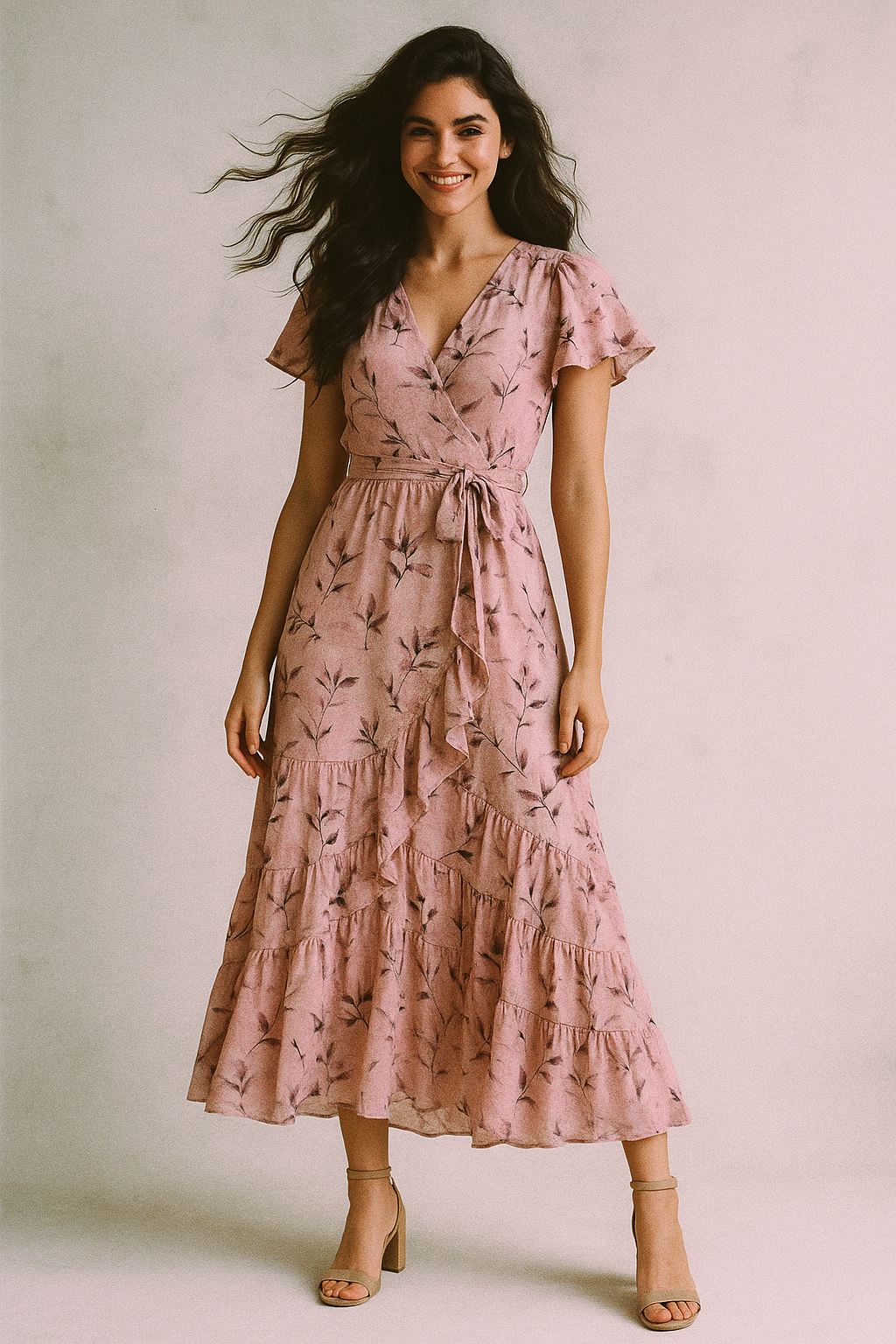 Pinkish Thin And Light Leaves Digital Printed Fabric - Muslin