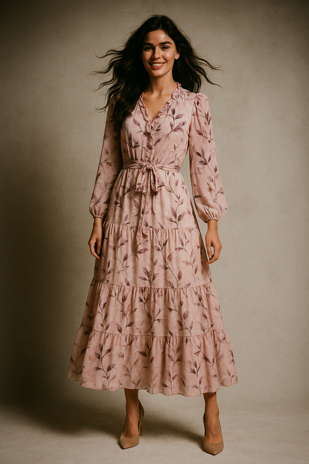 Pinkish Thin And Light Leaves Digital Printed Fabric - Muslin