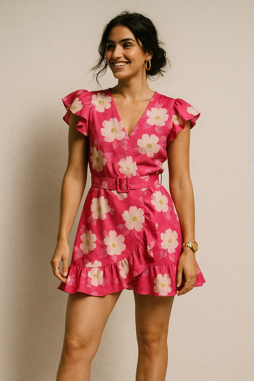 Attractive White Daffodil Flower Digital Printed Fabric - Silk Crepe