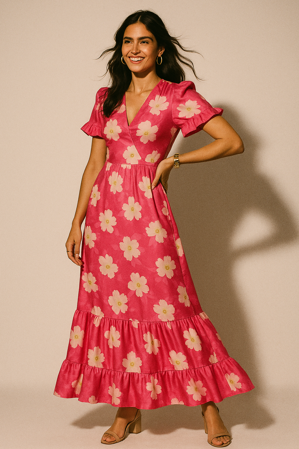 Attractive White Daffodil Flower Digital Printed Fabric - Silk Crepe