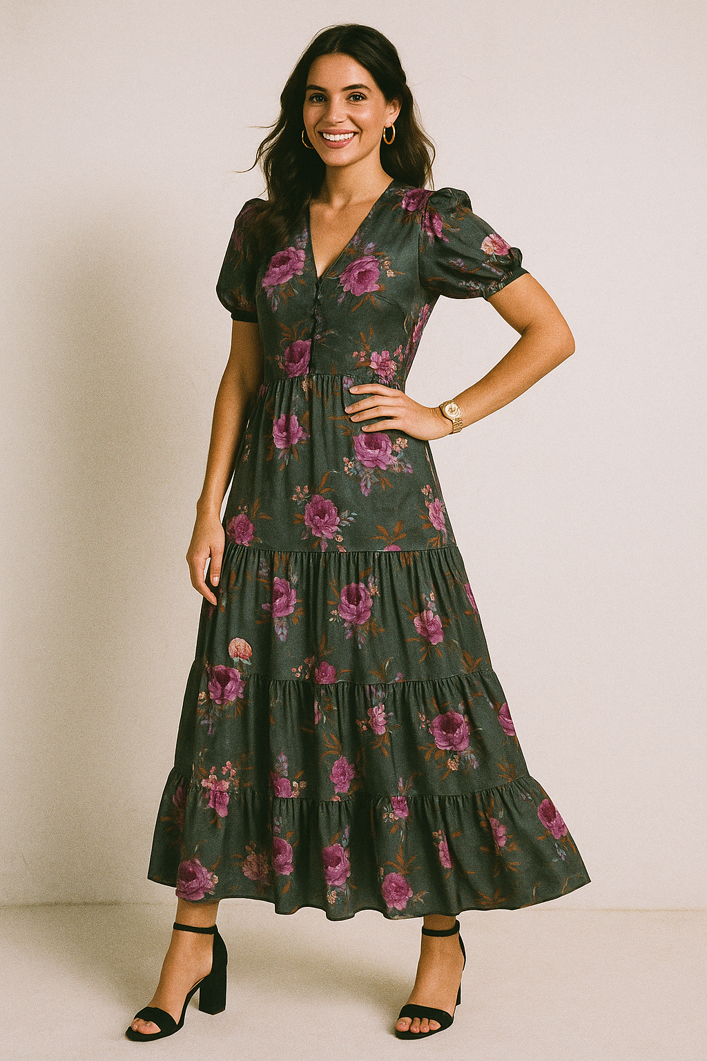 Lovely Peony With Wax Flower Digital Printed Fabric - Silk Crepe