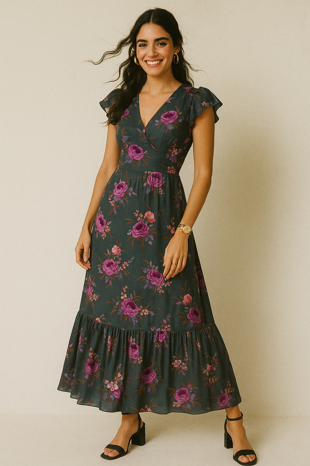 Lovely Peony With Wax Flower Digital Printed Fabric - Silk Crepe