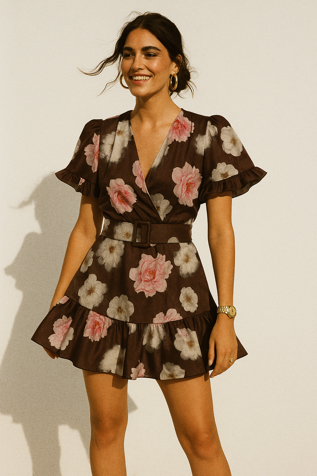 Attractive Pink Roses With Grey Digital Printed Fabric - Silk Crepe