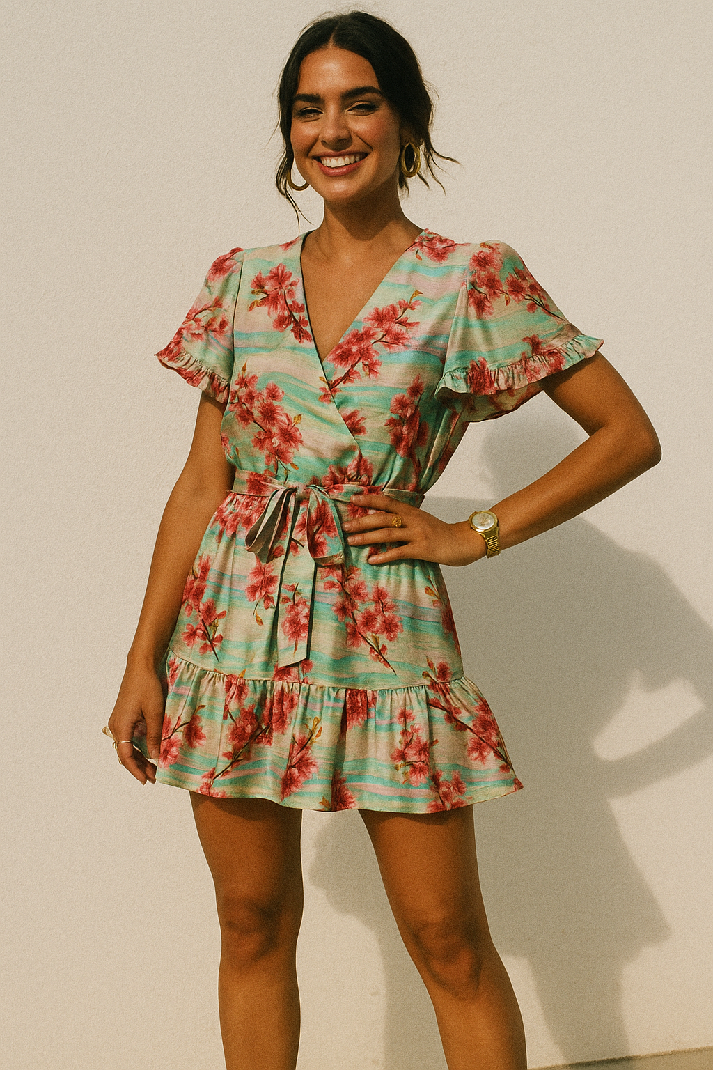 Red Spring With Decorative Background Digital Printed Fabric - Silk Crepe