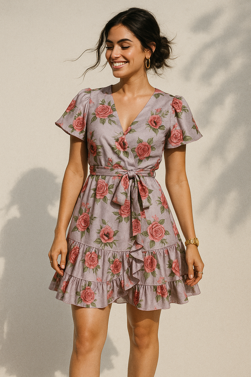 Pink Buttercup Flower Bunch Digital Printed Fabric - Crepe