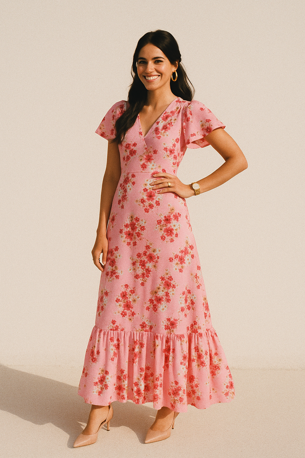 Lovely Pinkish Chintz Flower Digital Printed Fabric - Crepe