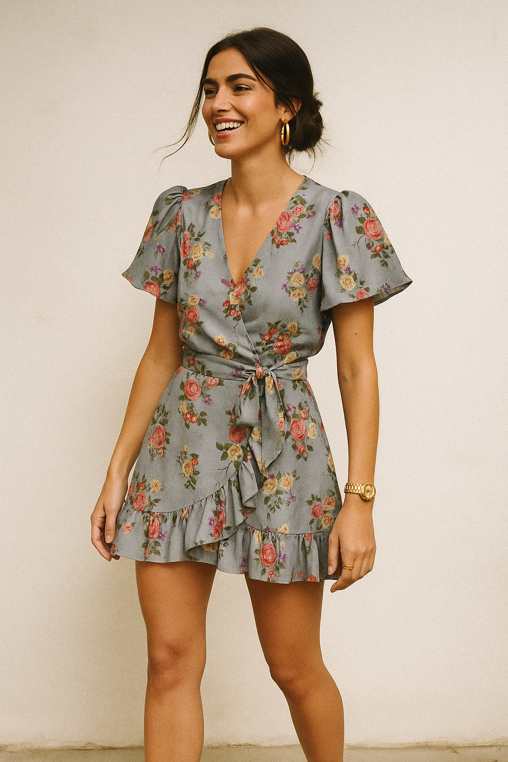 Natural Colourful Roses Digital Printed Fabric - Crepe