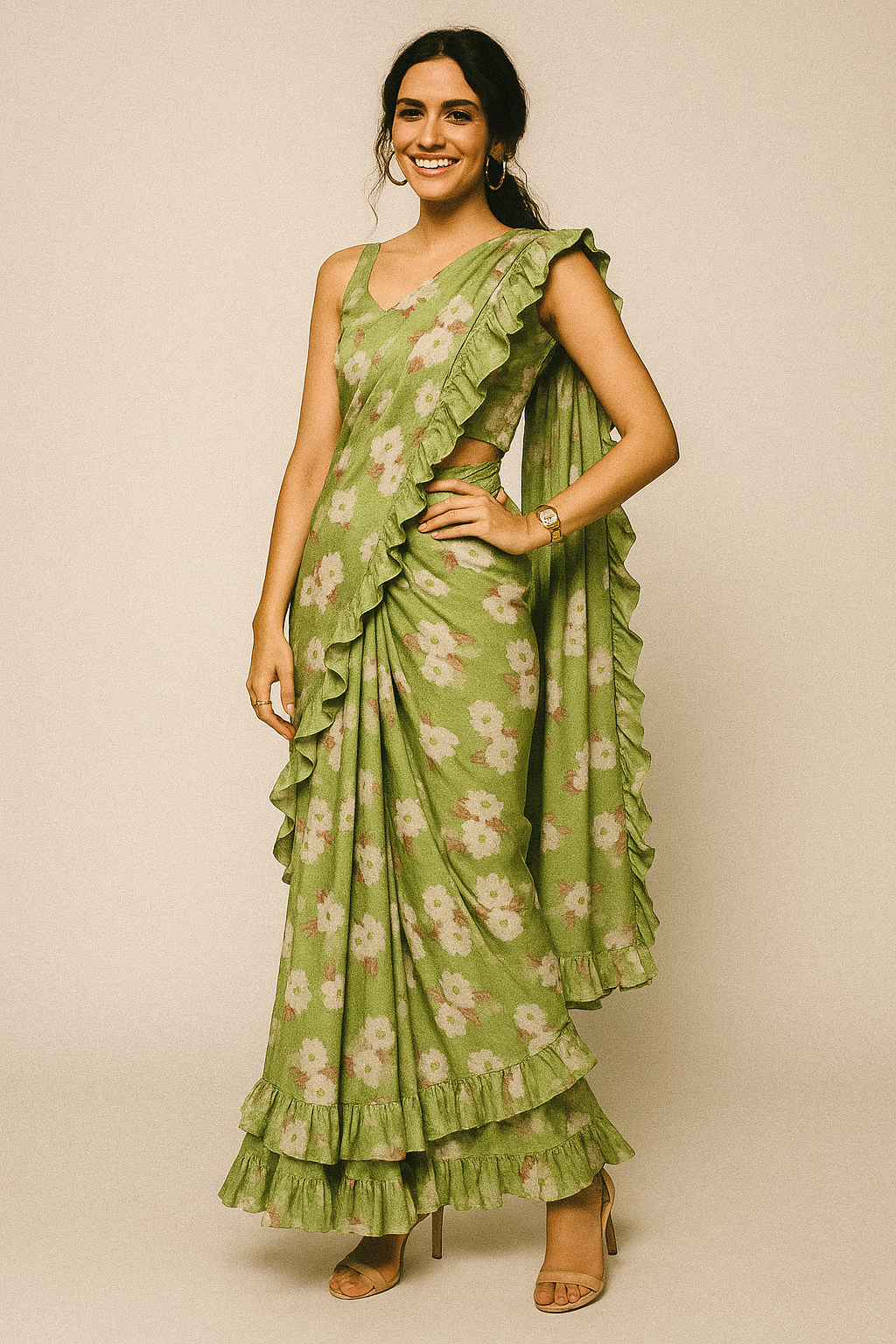 Lovely White Rose Digital Printed Fabric - Crepe