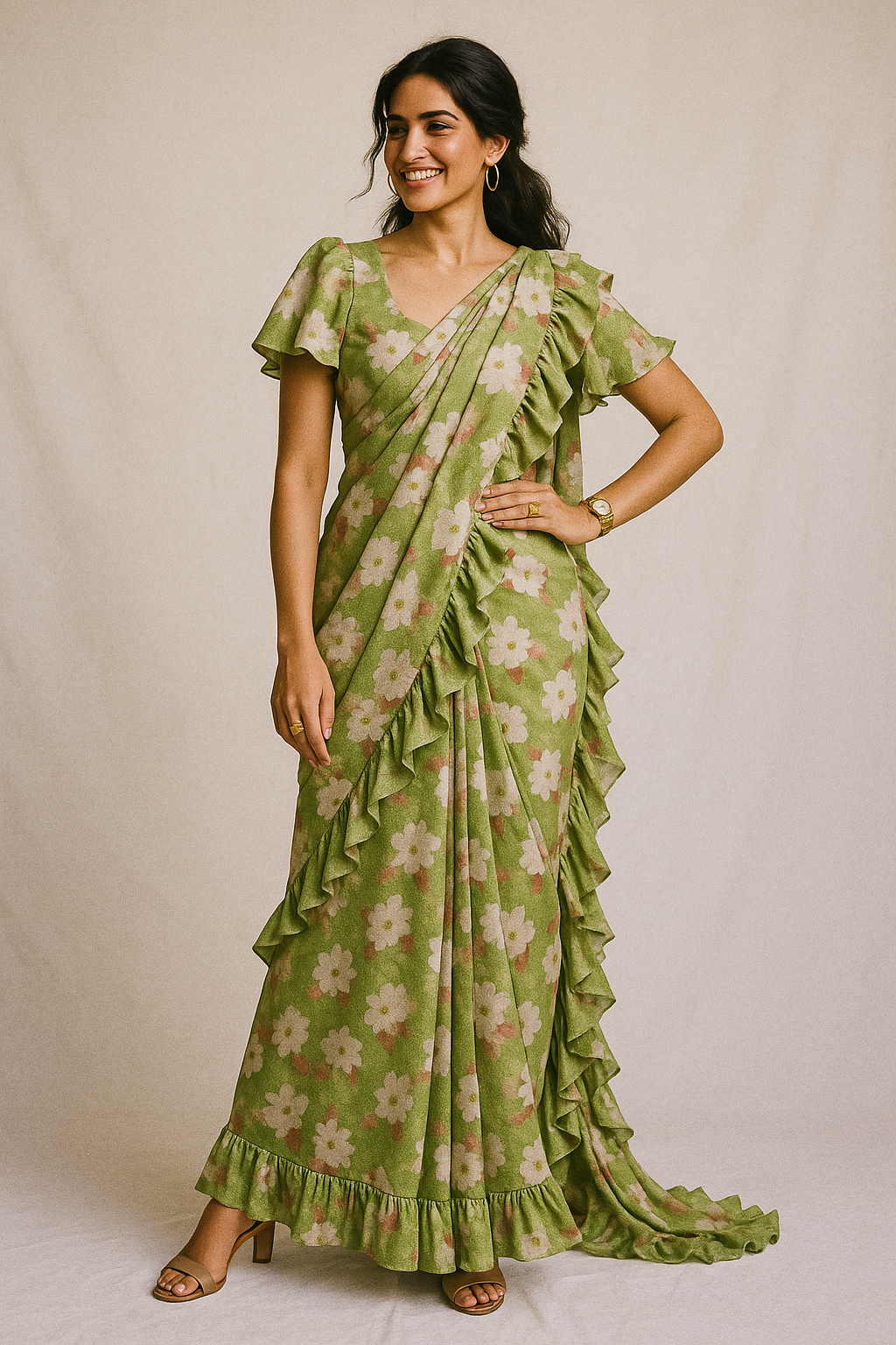 Lovely White Rose Digital Printed Fabric - Crepe