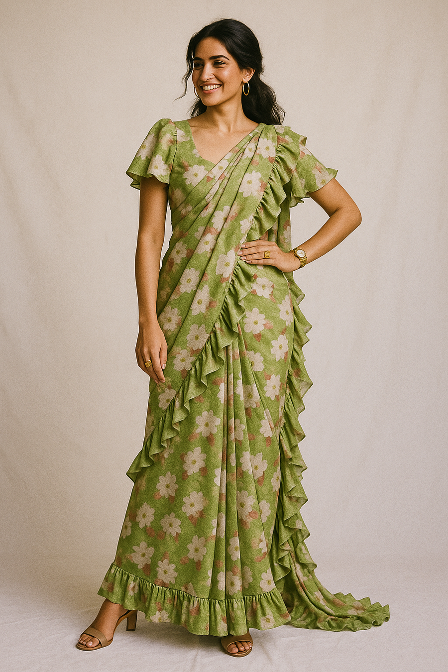 Lovely White Rose Digital Printed Fabric - Crepe