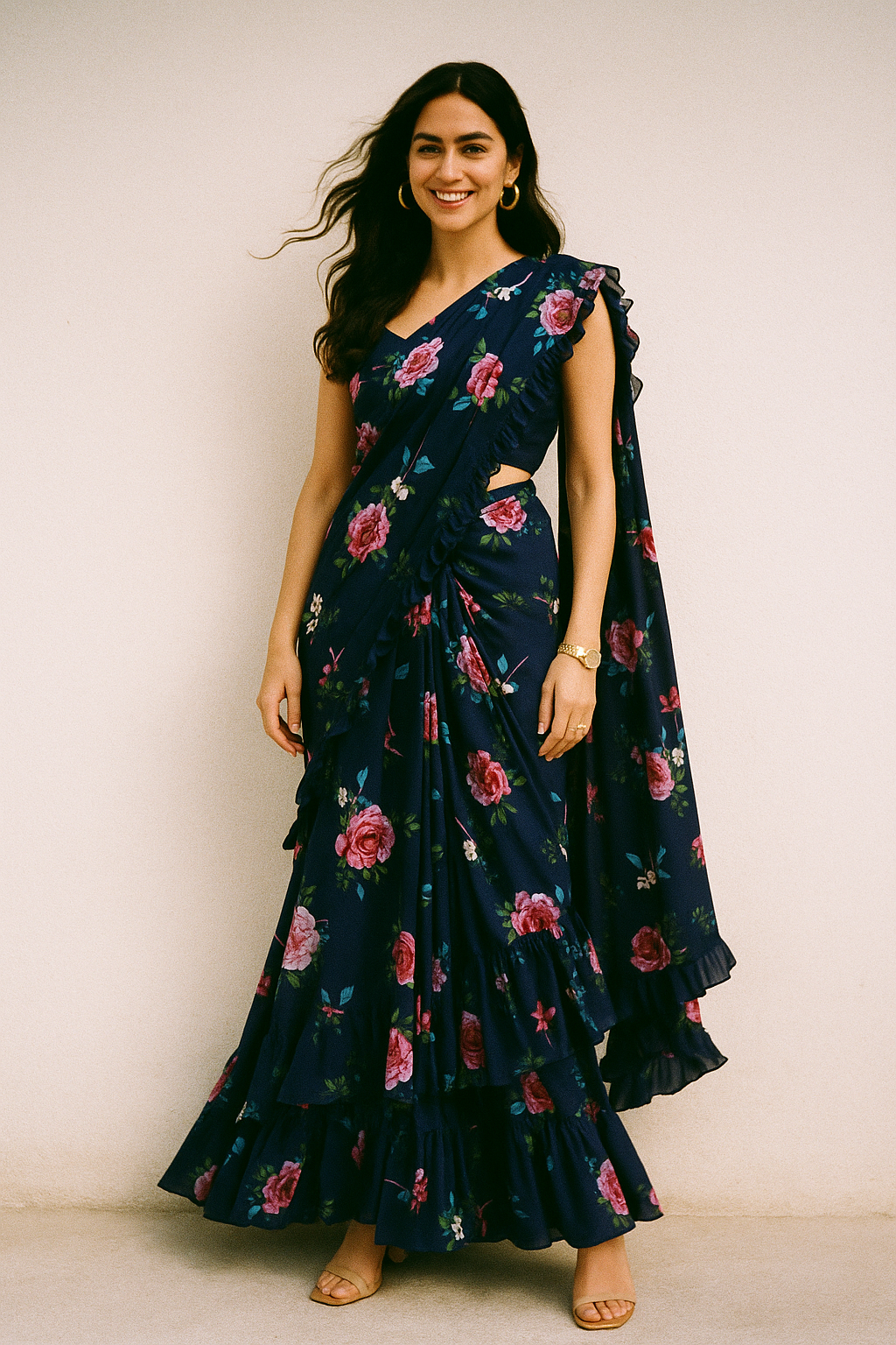 Harvest Red Pastel Wildflowers Digital Printed Fabric - Crepe