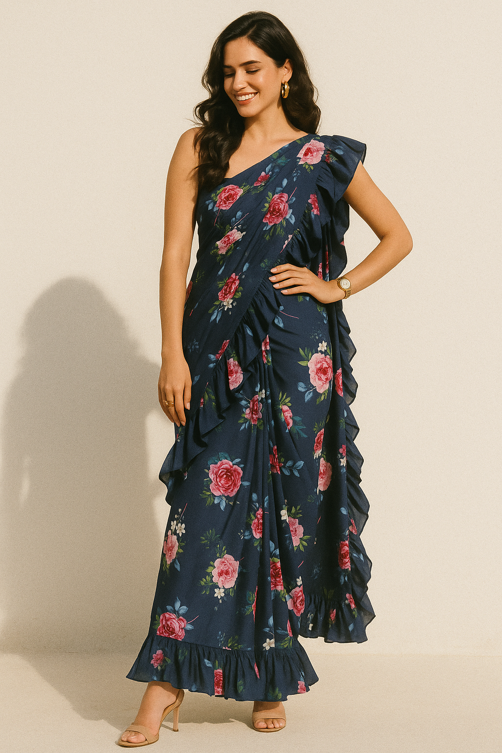 Harvest Red Pastel Wildflowers Digital Printed Fabric - Crepe