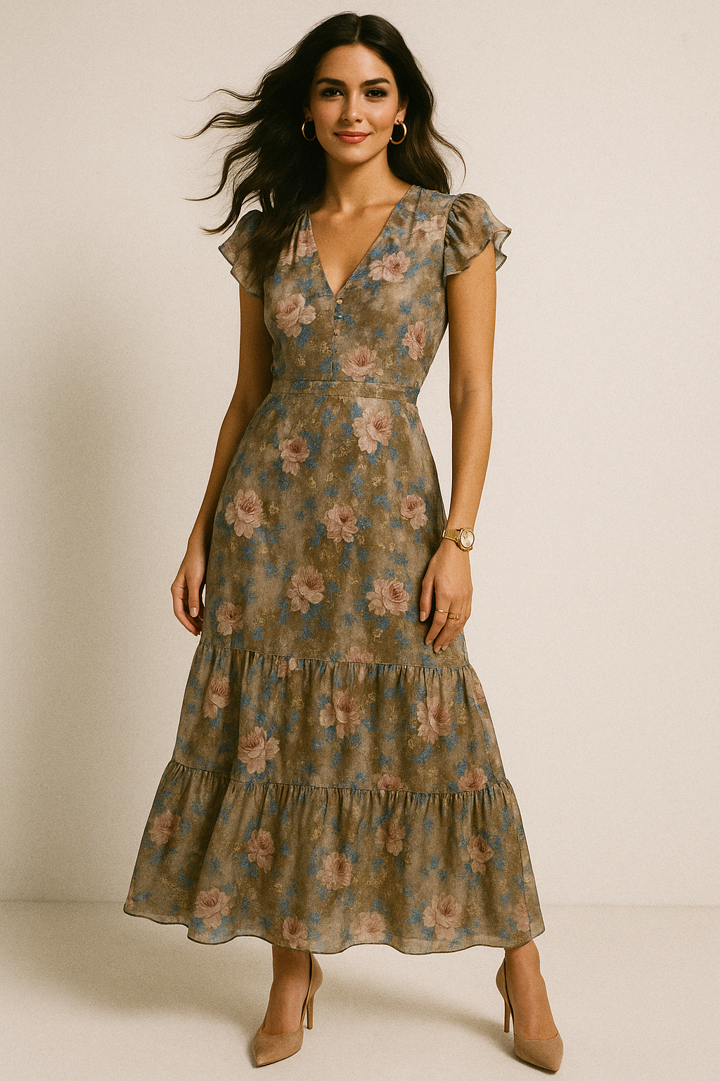 Oil Painted Cool Tiny Magnolia Digital Printed Fabric - Crepe