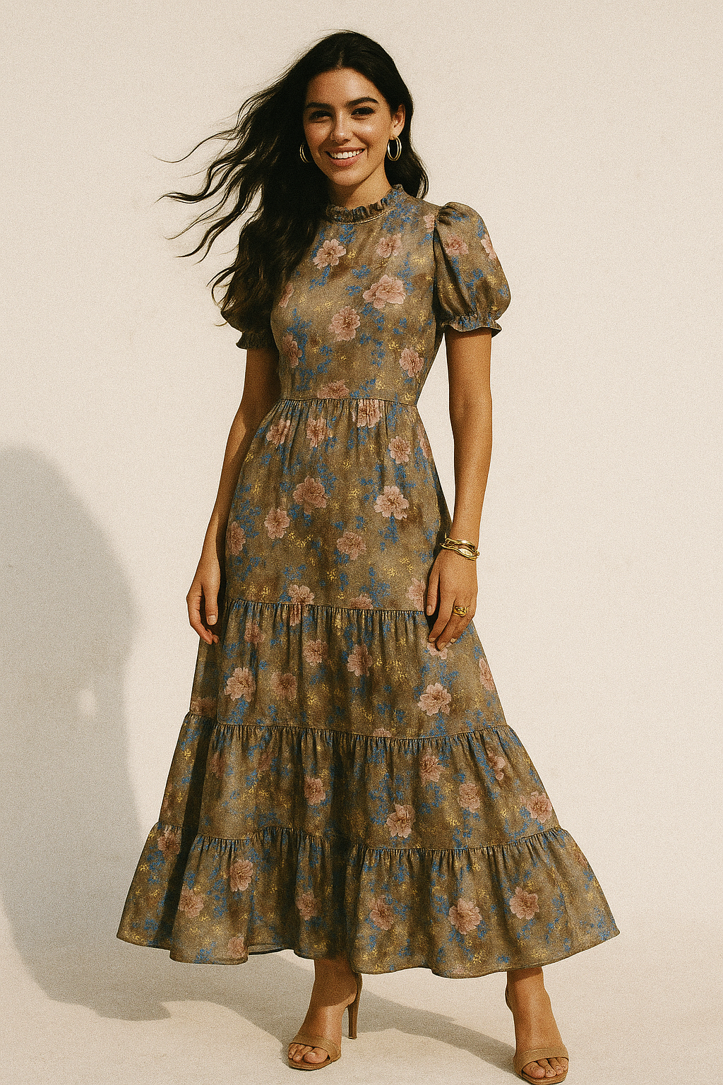 Oil Painted Cool Tiny Magnolia Digital Printed Fabric - Crepe