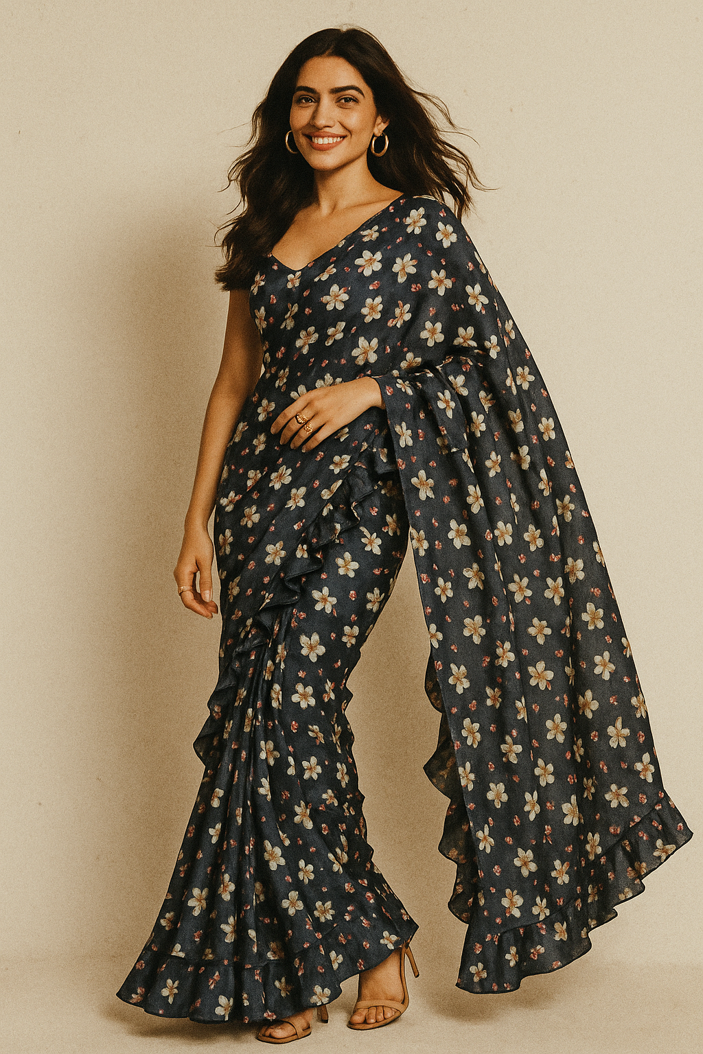 Ditsy Pink Water Paint Florish Flower Digital Printed Fabric - Crepe