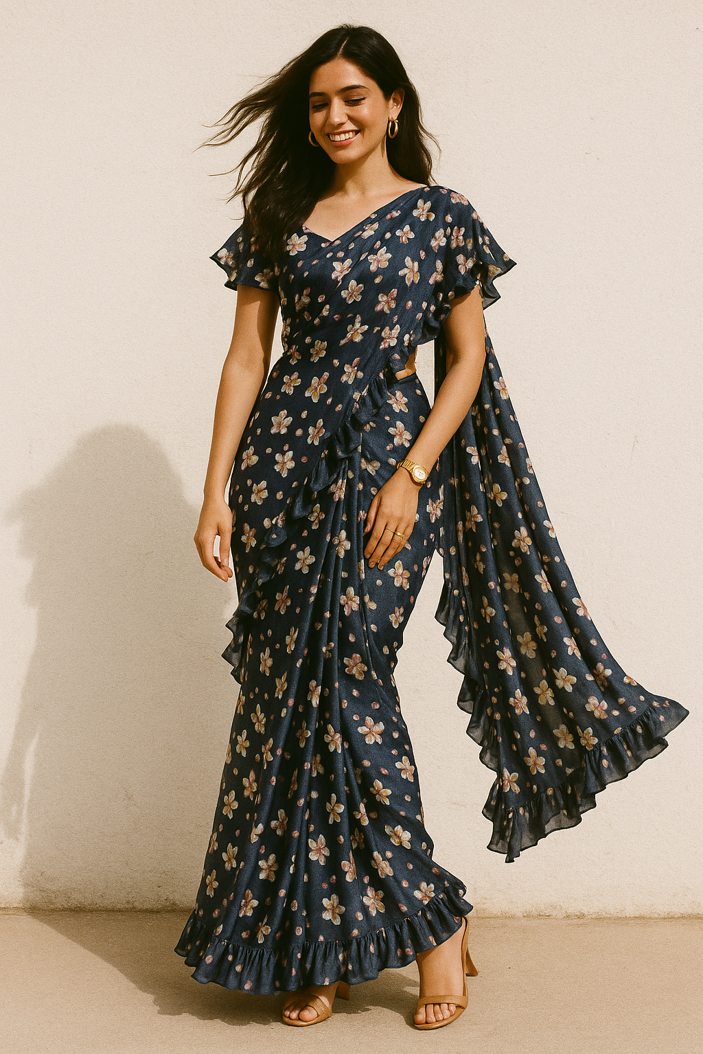 Ditsy Pink Water Paint Florish Flower Digital Printed Fabric - Crepe