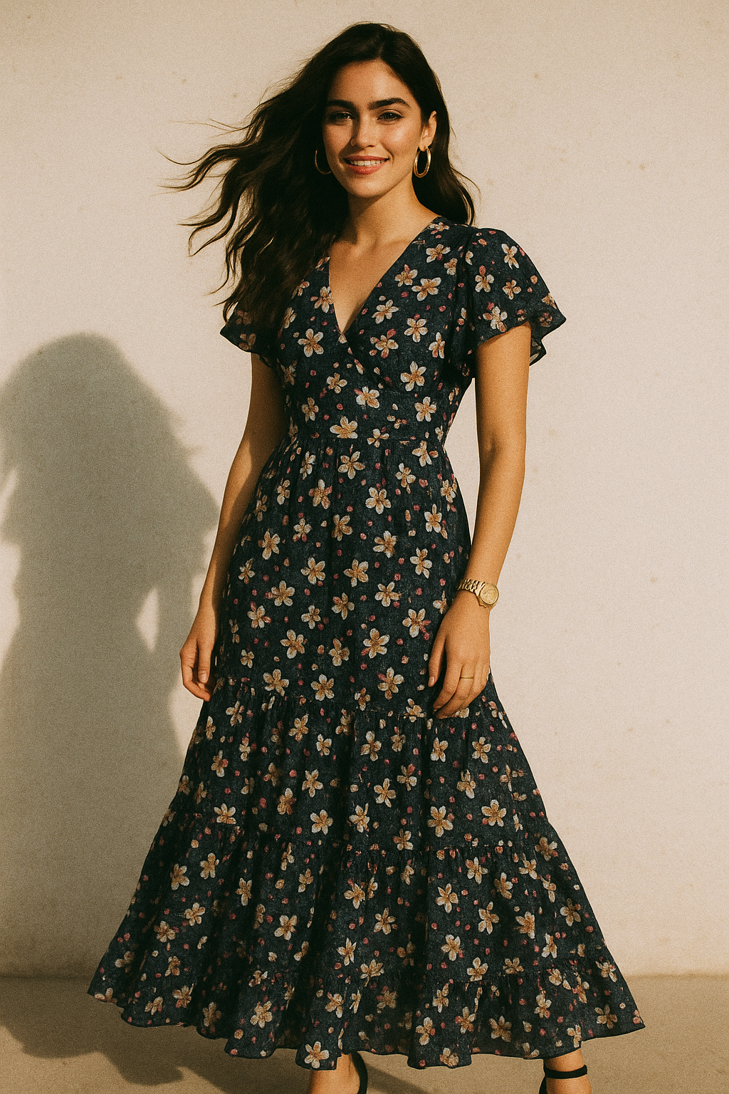 Ditsy Pink Water Paint Florish Flower Digital Printed Fabric - Crepe