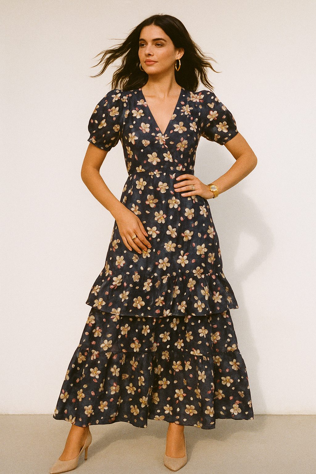 Ditsy Pink Water Paint Florish Flower Digital Printed Fabric - Crepe