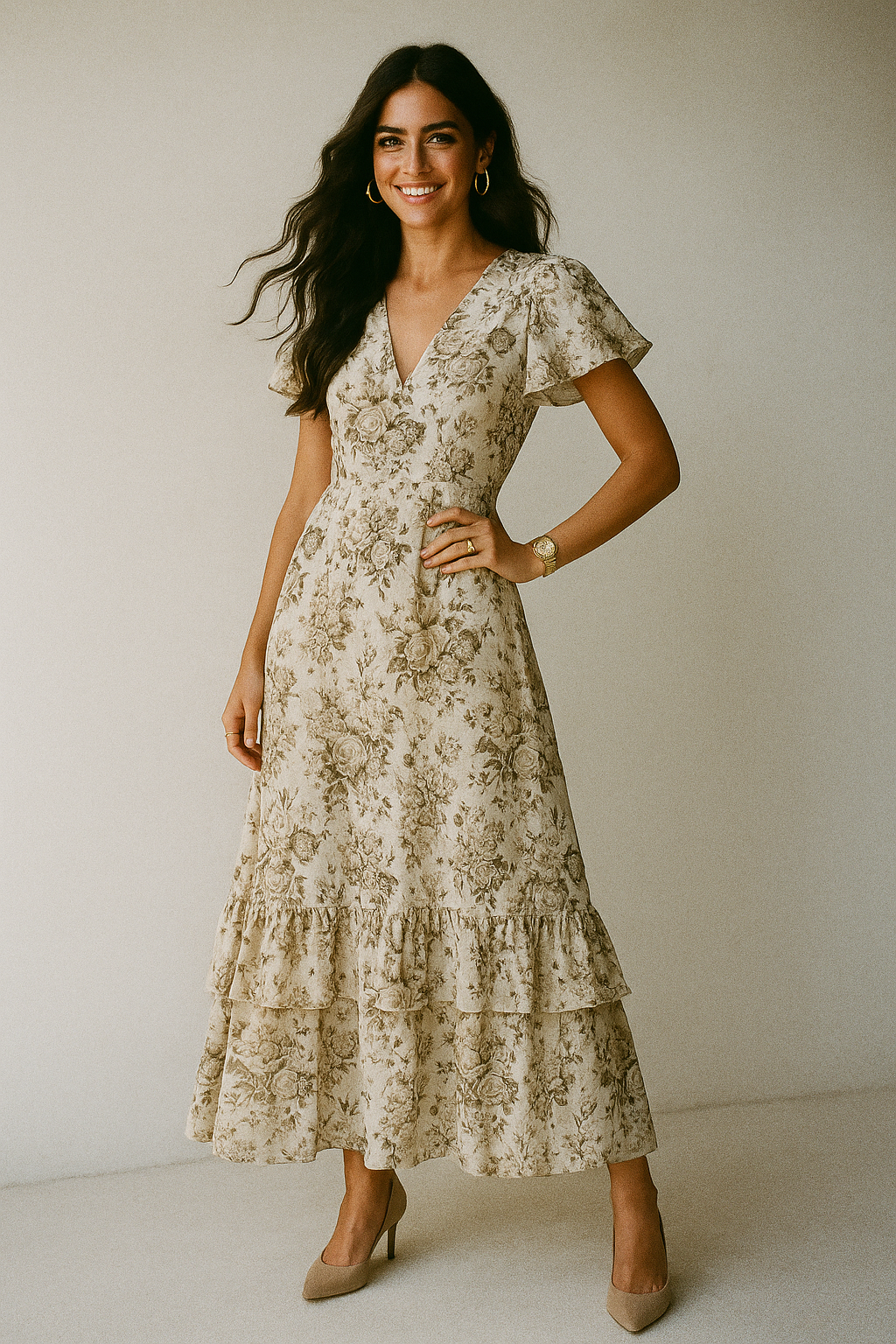 Floral Bright Golden Floral Digital Printed Fabric - Crepe