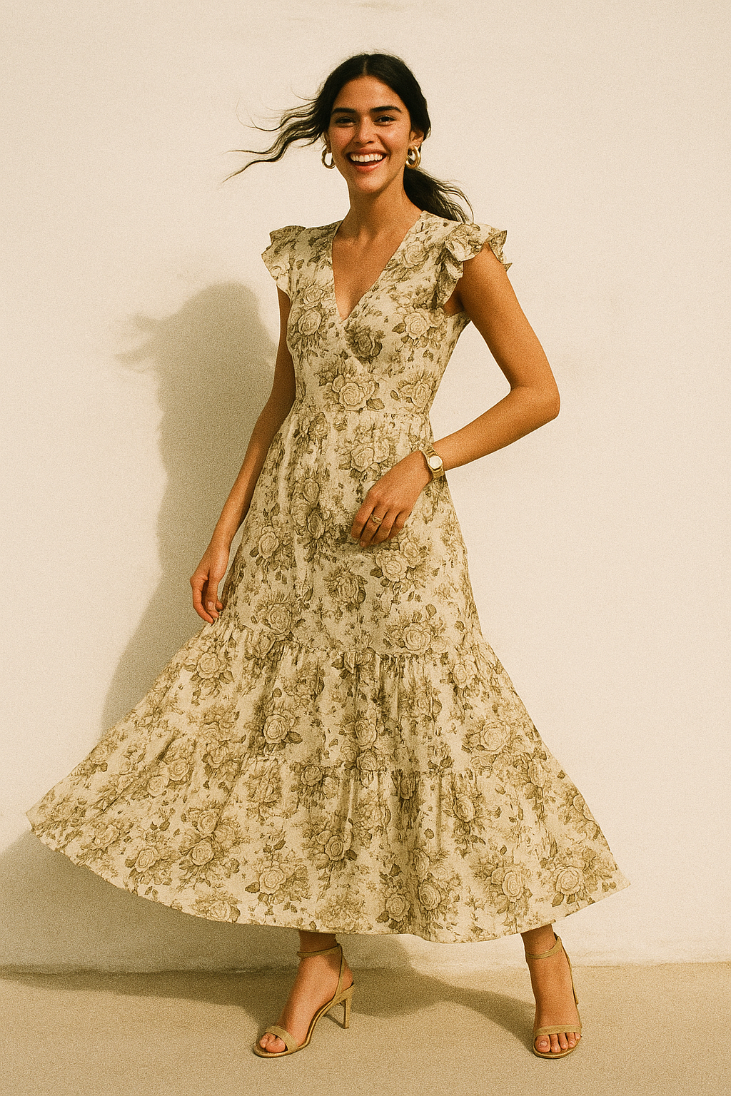 Floral Bright Golden Floral Digital Printed Fabric - Crepe