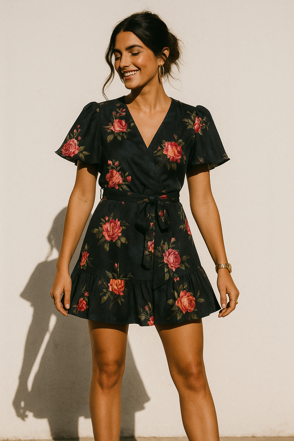 Dominant Yellow And Red Rose Digital Printed Fabric - Crepe