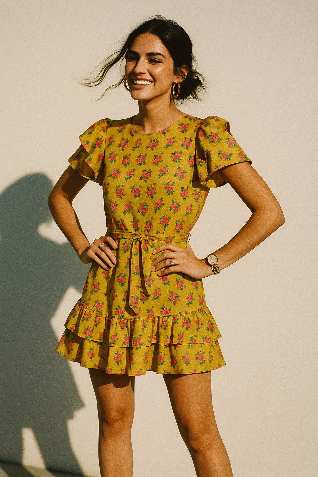 Pink Tiny Flower With Yellow Digital Printed Fabric - Crepe