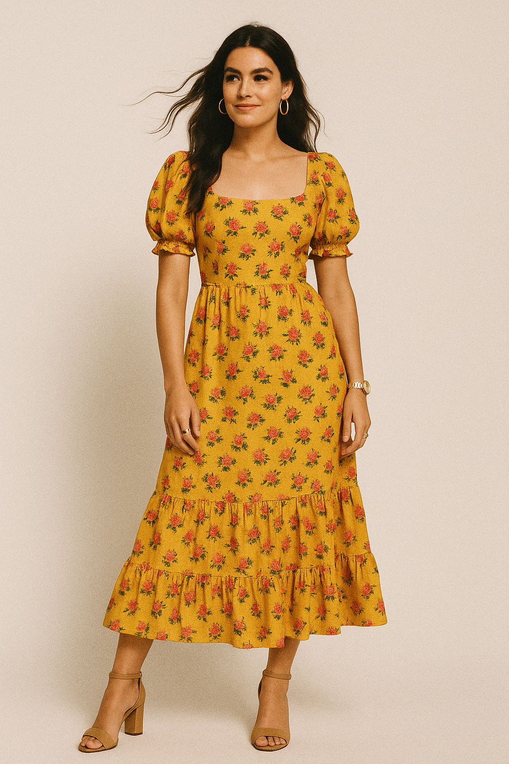 Pink Tiny Flower With Yellow Digital Printed Fabric - Crepe