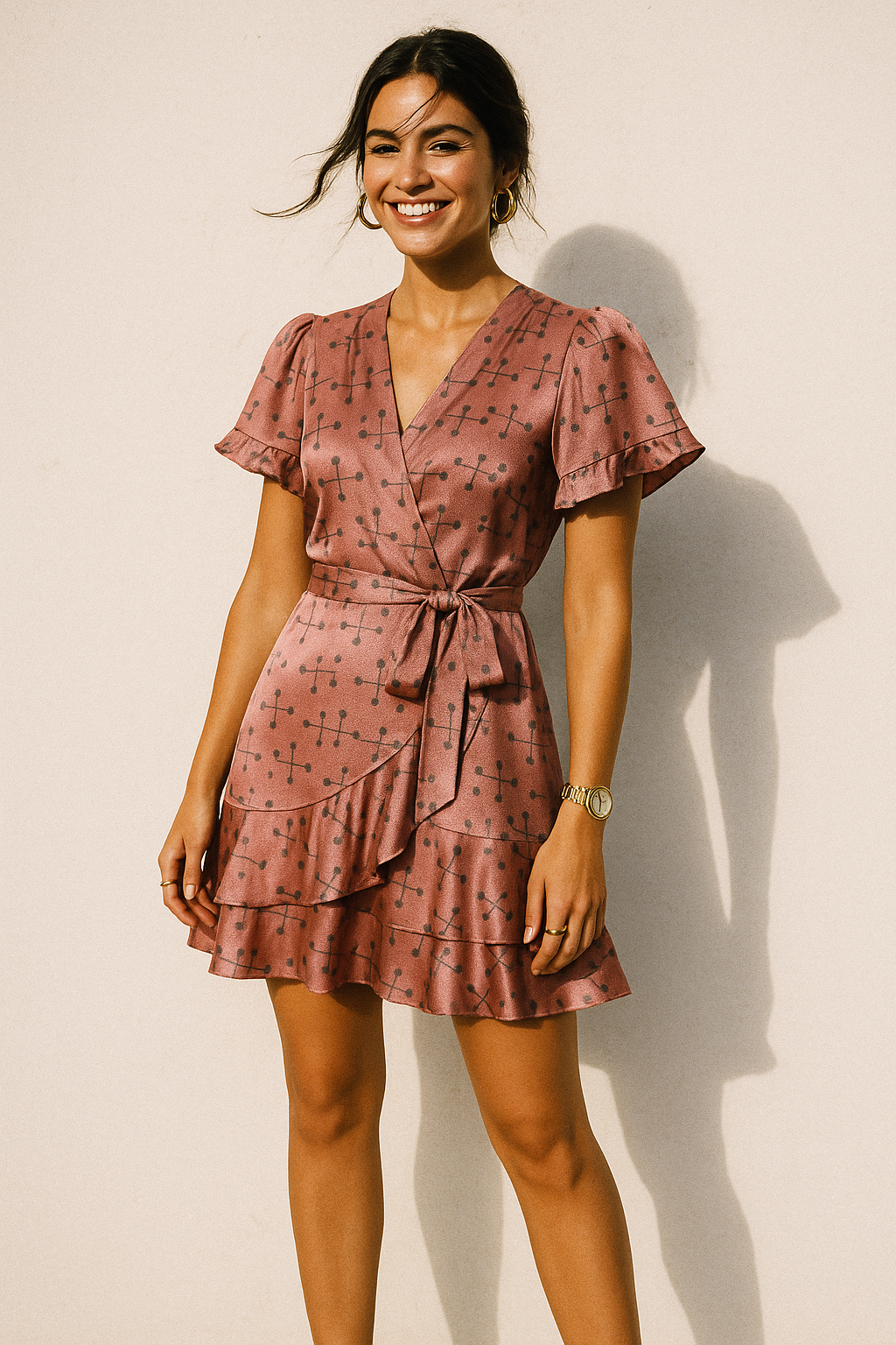 Peach Coloured Logical Abstract Motif Digital Printed Fabric  - Crepe