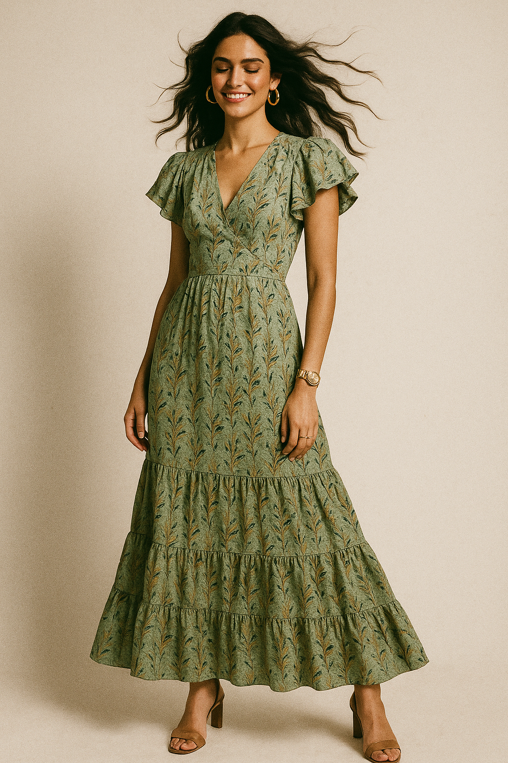 Fluid Rama Crop Branch Motif Digital Printed Fabric  - Crepe