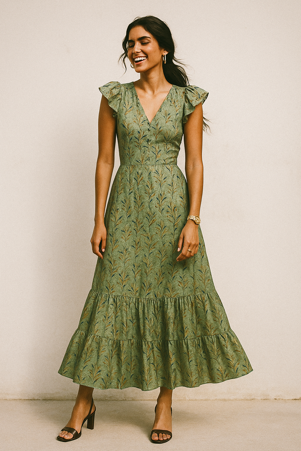 Fluid Rama Crop Branch Motif Digital Printed Fabric  - Crepe