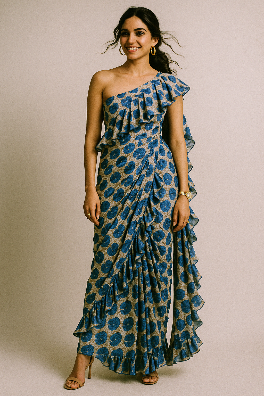 Stylized Round Leaf Digital Printed Fabric - Crepe