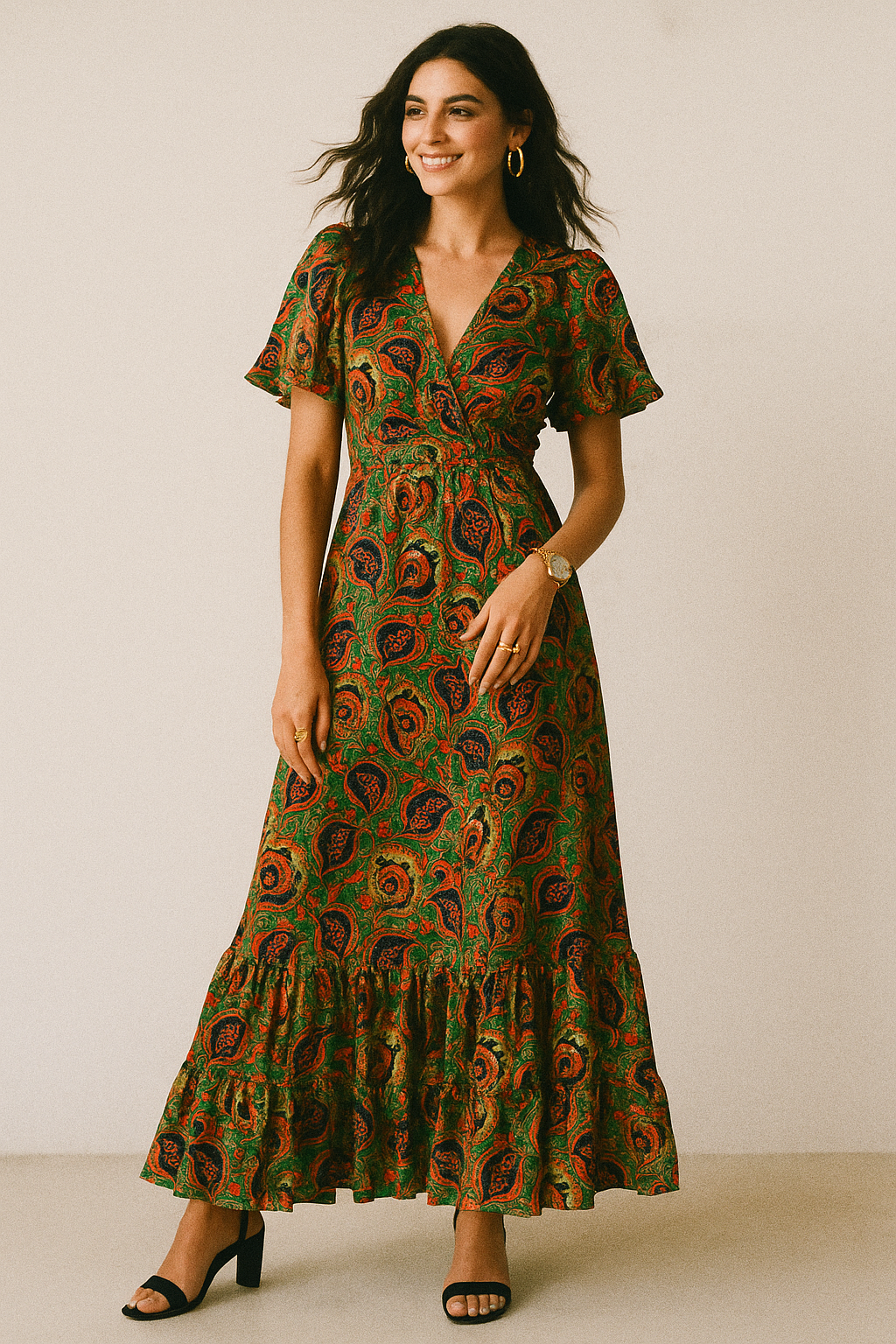 Green Aboriginal Damask Digital Printed Fabric