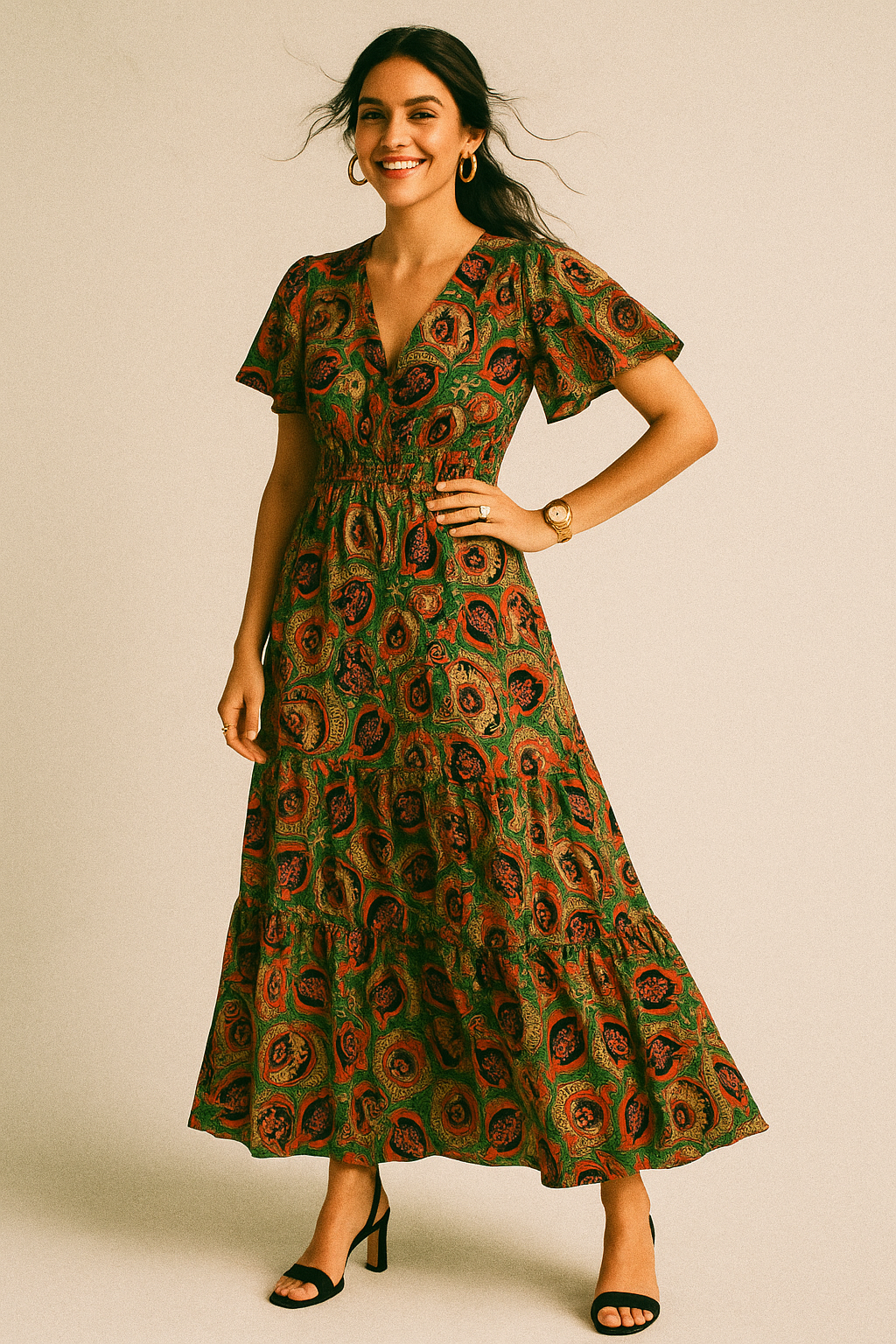 Green Aboriginal Damask Digital Printed Fabric