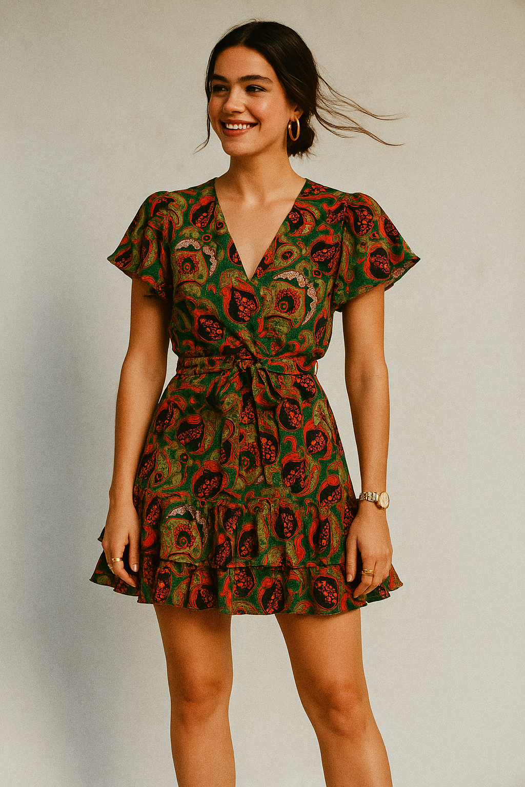 Green Aboriginal Damask Digital Printed Fabric